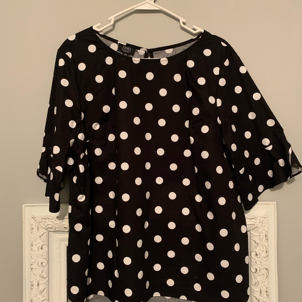 Jones New York Black Blouse with White Polka Dots